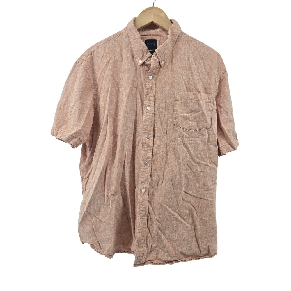 14th & Union Linen Shirt Mens 2XL Trim Fit Peach Short Sleeve Button Down EUC